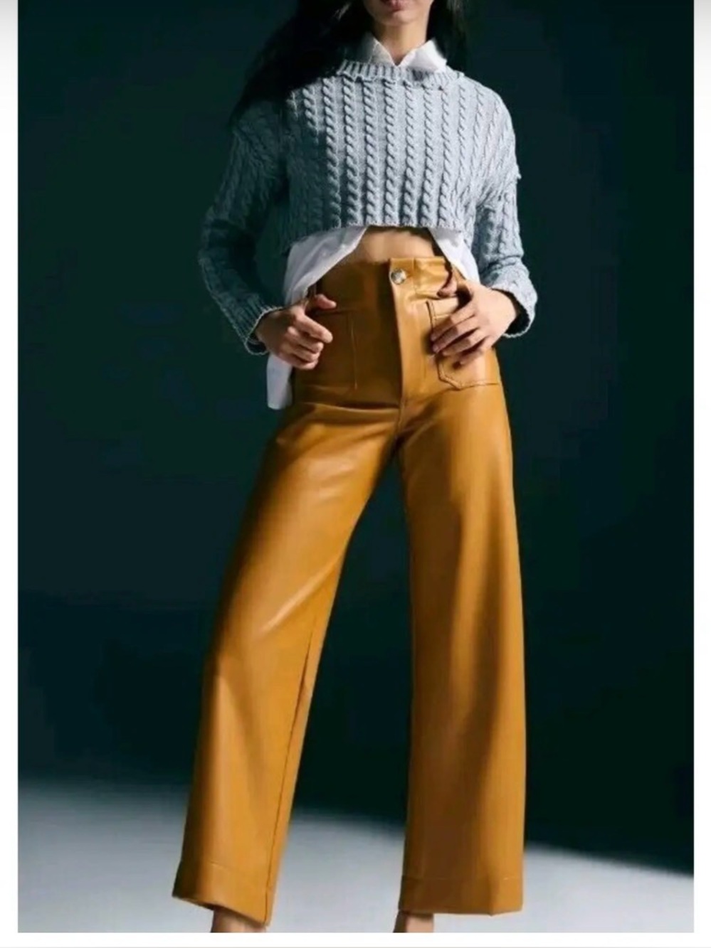 Maeve Anthropologie Colette Faux Leather Pants 27 • Camel Wide Leg